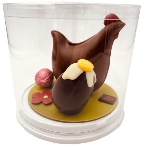 Sujet de Pâques “L’oeuf ou la poule” en chocolat